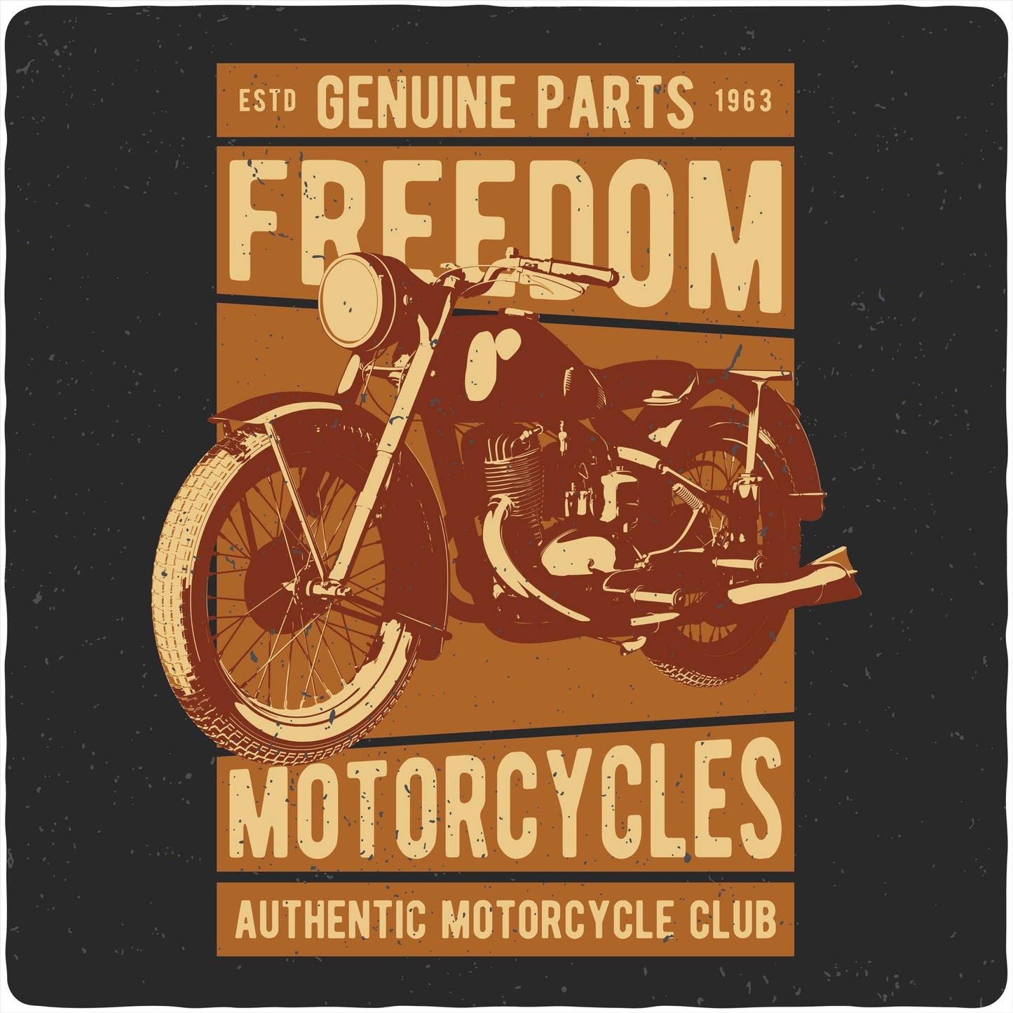 Mens graphic T-shirt with vintage motorcycle art and FREEDOM text in orange and beige on Tampa Home & Garden Store