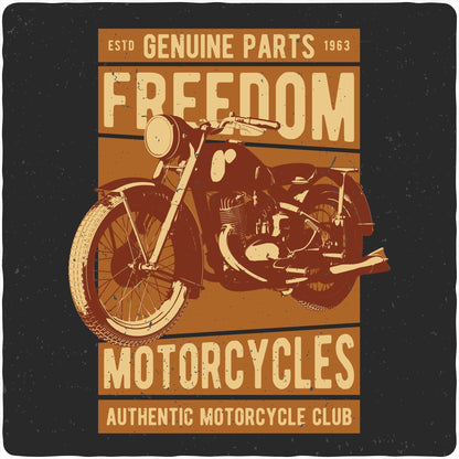 Mens graphic T-shirt with vintage motorcycle art and FREEDOM text in orange and beige on Tampa Home & Garden Store