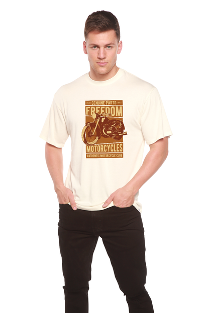 Freedom Motorcycles bamboo viscose tee with brown motorcycle on beige on Tampa Home & Garden Store
