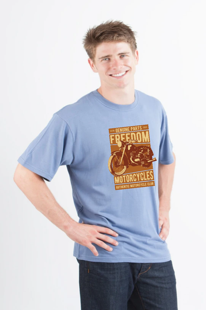Freedom Motorcycles graphic tee blue bamboo viscose/organic cotton by Spun Bamboo on Tampa Home & Garden Store