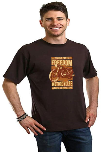 Freedom Motorcycles men's bamboo viscose/organic cotton graphic tee brown motorcycle print on chest on Tampa Home & Garden Store