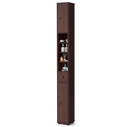 Mueble de baño estrecho independiente con cajón y estantes ajustables - Marrón