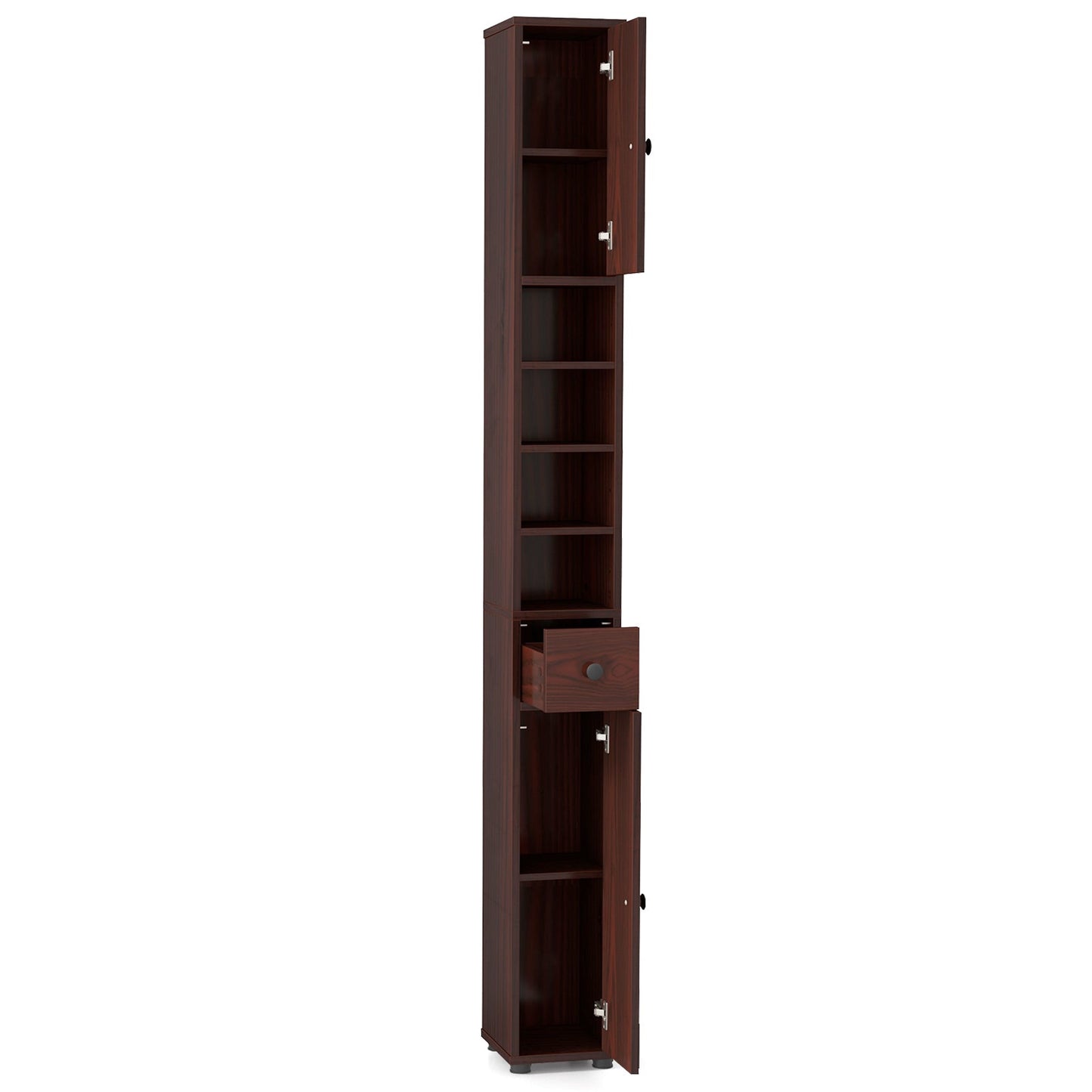 Mueble de baño estrecho independiente con cajón y estantes ajustables - Marrón