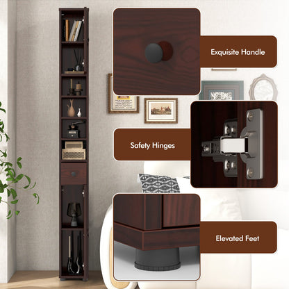 Mueble de baño estrecho independiente con cajón y estantes ajustables - Marrón