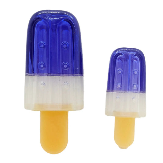 Popsicle Shaped Freezable Dog Toy blue yellow natural rubber two-piece by American Pet Supplies on Tampa Home & Garden Store