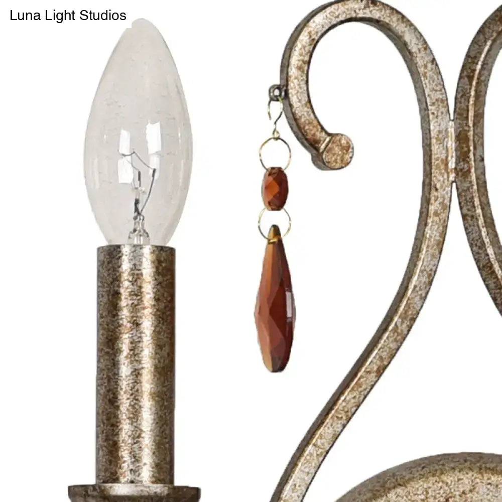 Aged silver crystal wall lamp with candle bulb, French country scroll frame and amber pendant on Tampa Home & Garden Store