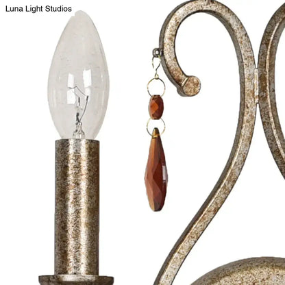 Aged silver crystal wall lamp with candle bulb, French country scroll frame and amber pendant on Tampa Home & Garden Store