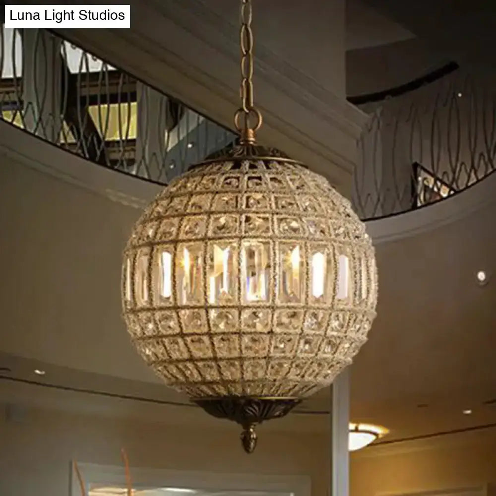 French Country Globe Brass Crystal Chandelier, brass finish globe pendant by Decorbites on Tampa Home & Garden Store