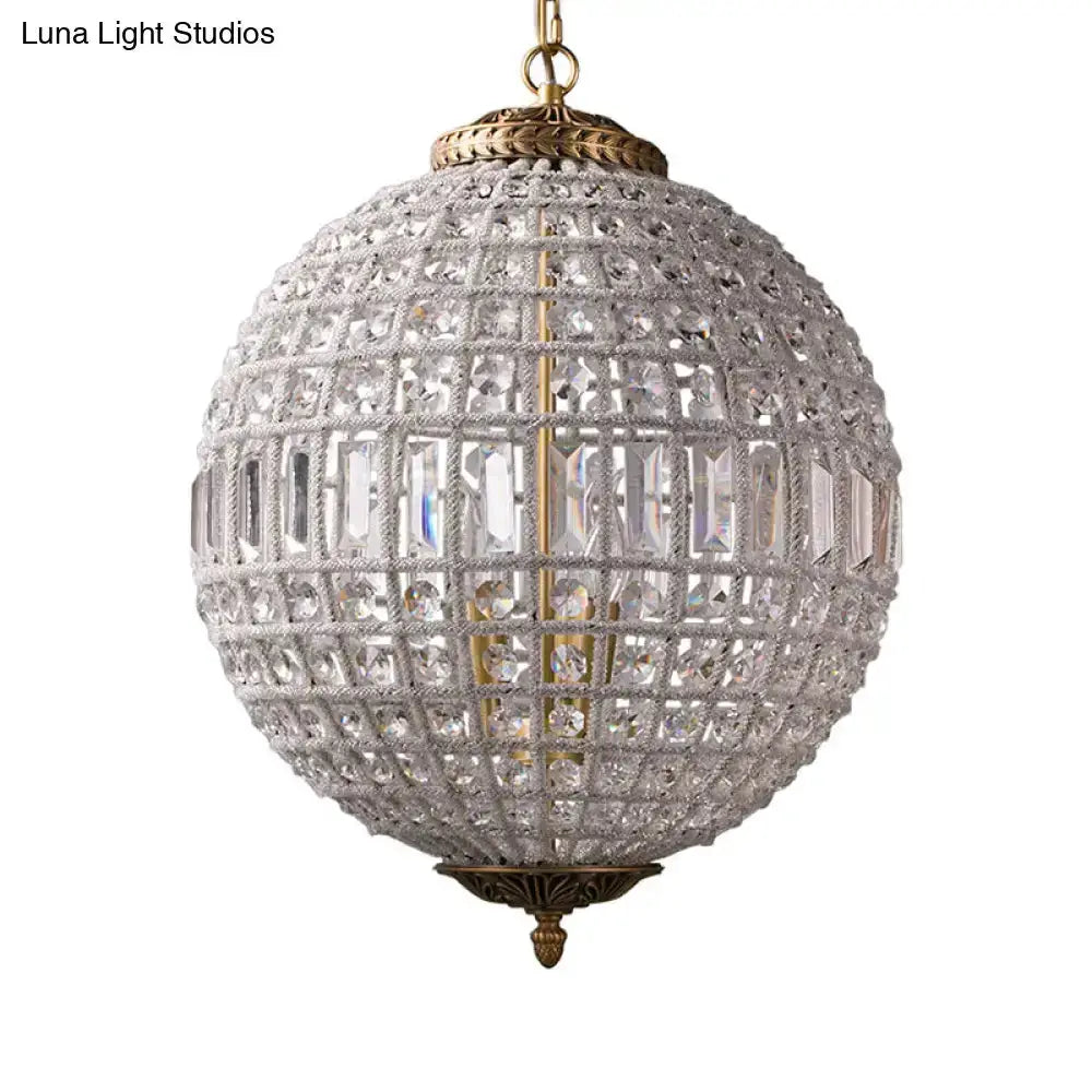 Decorbites French Country Globe Crystal Chandelier brass and crystal sphere pendant light on Tampa Home & Garden Store