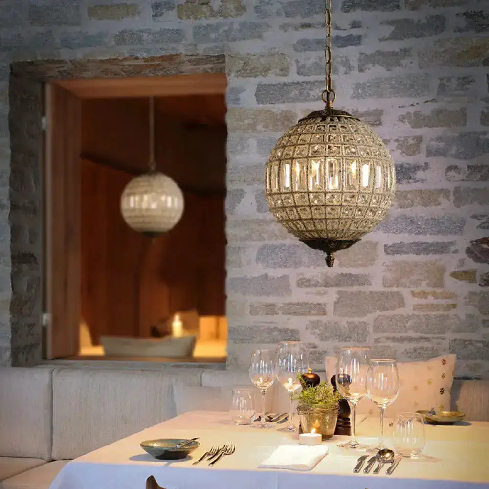 Decorbites French Country Globe Chandelier with crystal panels over dining table; 2 pendants on Tampa Home & Garden Store
