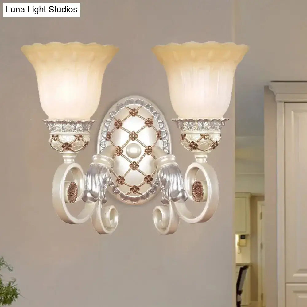 Gold Opaline Wall Sconce with dual ivory glass shades and crystal accents Decorbites on Tampa Home & Garden Store