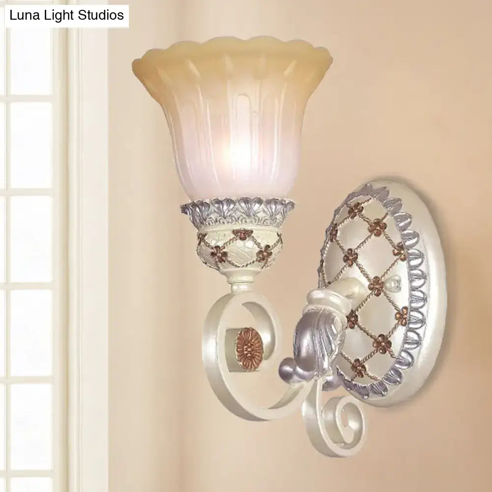 Decorbites Gold Opaline Wall Sconce with frosted floral shade and ornate backplate on Tampa Home & Garden Store