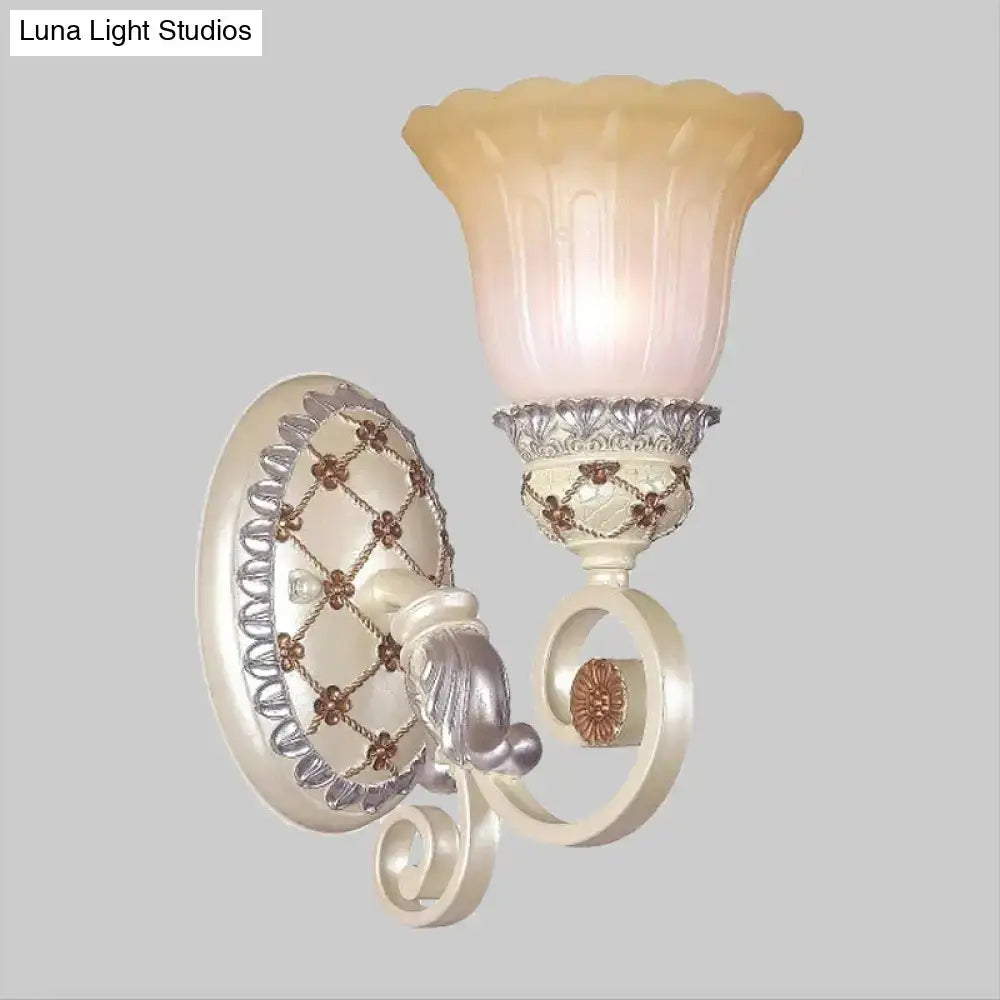 Gold Opaline Wall Sconce with frosted shade and ornate cream metalwork by Decorbites on Tampa Home & Garden Store