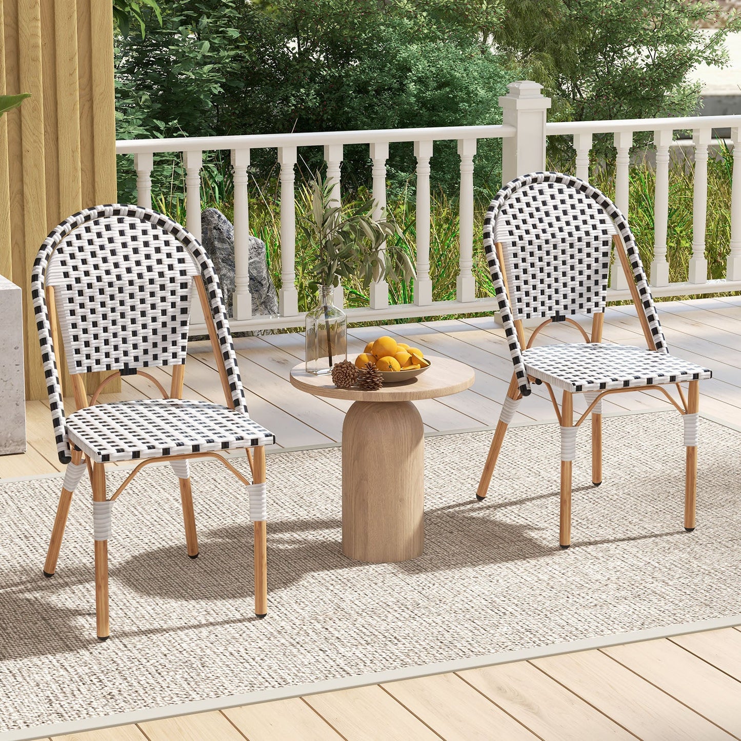 French Bistro Chair Set of 2 with Galvanized Metal Framex-White
