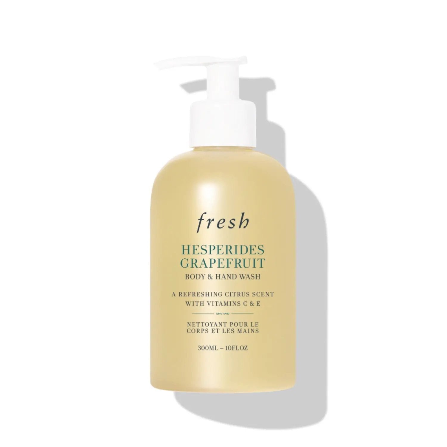 Nava Beauty Fresh Hesperides Grapefruit Body & Hand Wash bottle with white pump, pale yellow liquid, 10 oz on Tampa Home & Garden Store