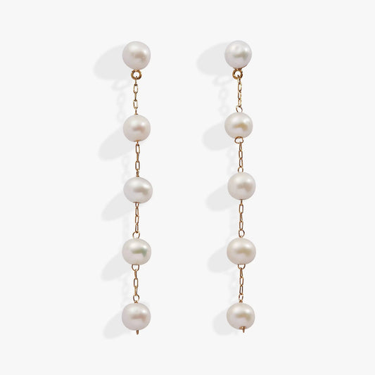 Freshwater pearl drop earrings by ALEX AND ANI, gold-tone chain with white pearls, pair on Tampa Home & Garden Store