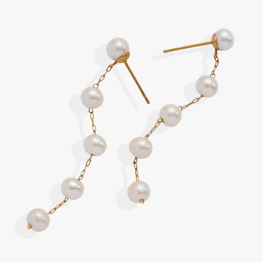 Freshwater Pearl Drop Earrings pair by ALEX AND ANI with gold chain and white pearls on Tampa Home & Garden Store