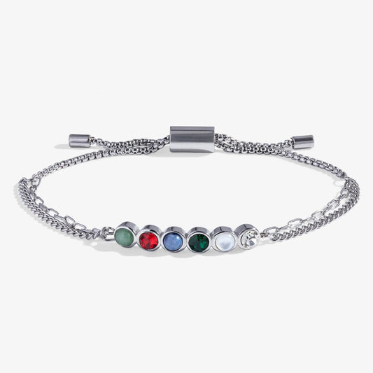 Friend Hidden Message Acrostic Bolo Bracelet with colorful gemstones on silver-tone chain on Tampa Home & Garden Store