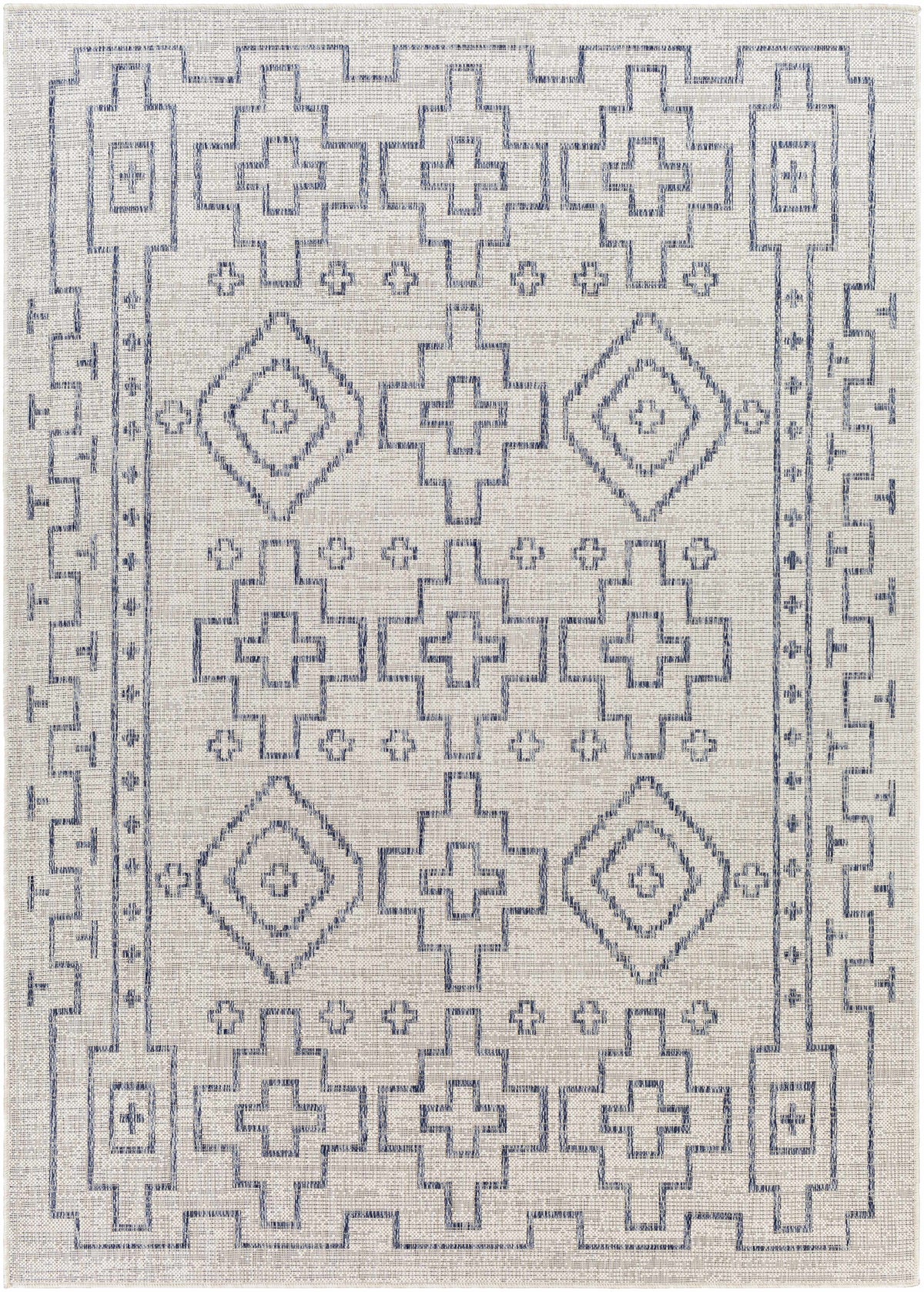 Fernway Indoor & Outdoor Rug by Boutique Rugs in blue geometric pattern on beige on Tampa Home & Garden Store