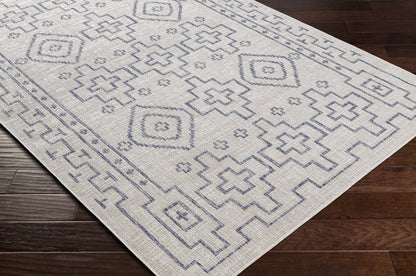 Fernway Indoor & Outdoor Rug beige with blue geometric pattern Boutique Rugs clearance on Tampa Home & Garden Store