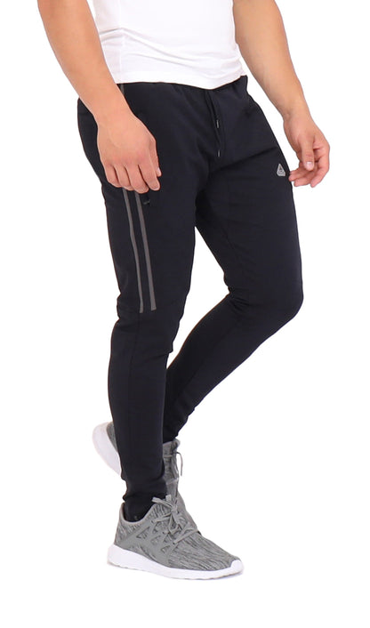 Men's SCR Sportswear Ultimate Flex Jogger Sweatpants in black with side stripes and drawstring on Tampa Home & Garden Store