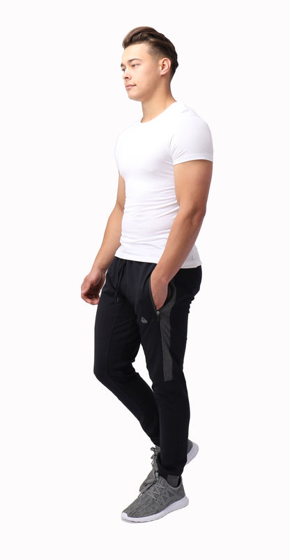 Infinite Flex Jogger Tall Fit men's joggers SCR Sportswear black with grey side panels on Tampa Home & Garden Store