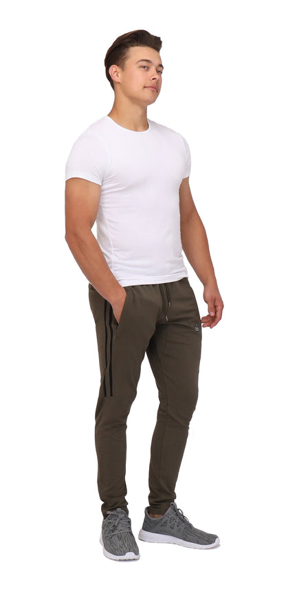 Ultimate Flex Jogger Sweatpants, men's SCR Sportswear olive green joggers with black stripes on Tampa Home & Garden Store