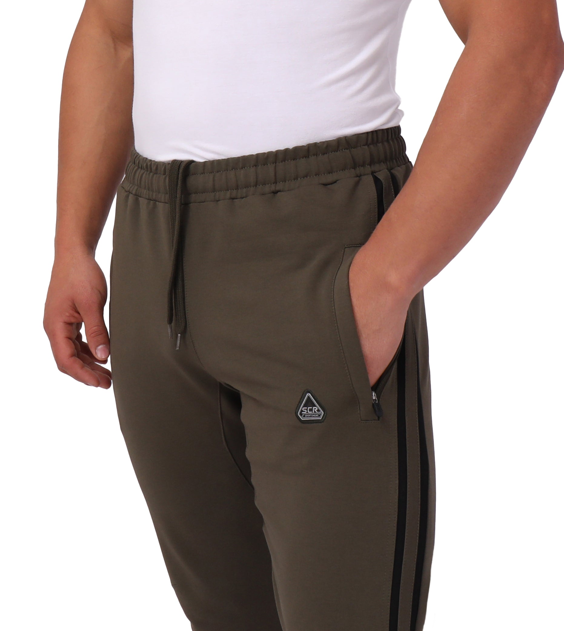 Ultimate Flex Jogger Sweatpants, men's olive activewear with elastic waist and zip pockets SCR on Tampa Home & Garden Store