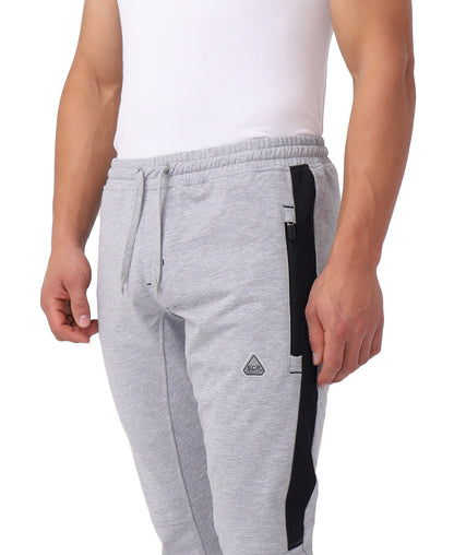 Infinite Flex Jogger Tall Fit gray men's sweatpants with black side stripe SCR logo patch on Tampa Home & Garden Store