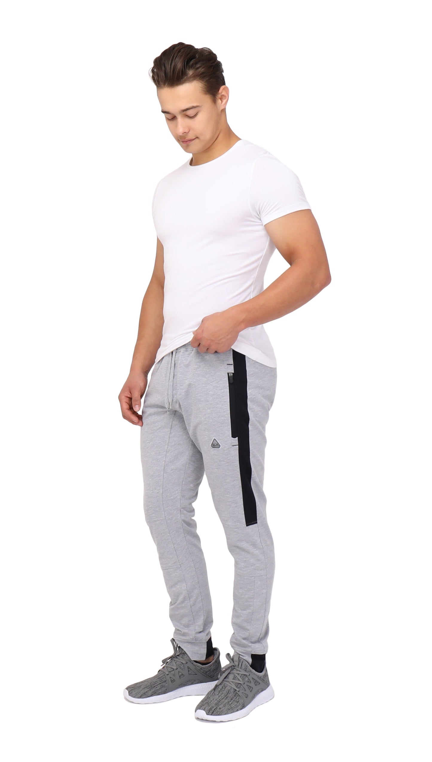 Infinite Flex Jogger Tall Fit men's joggers by SCR Sportswear in gray with black stripe on Tampa Home & Garden Store