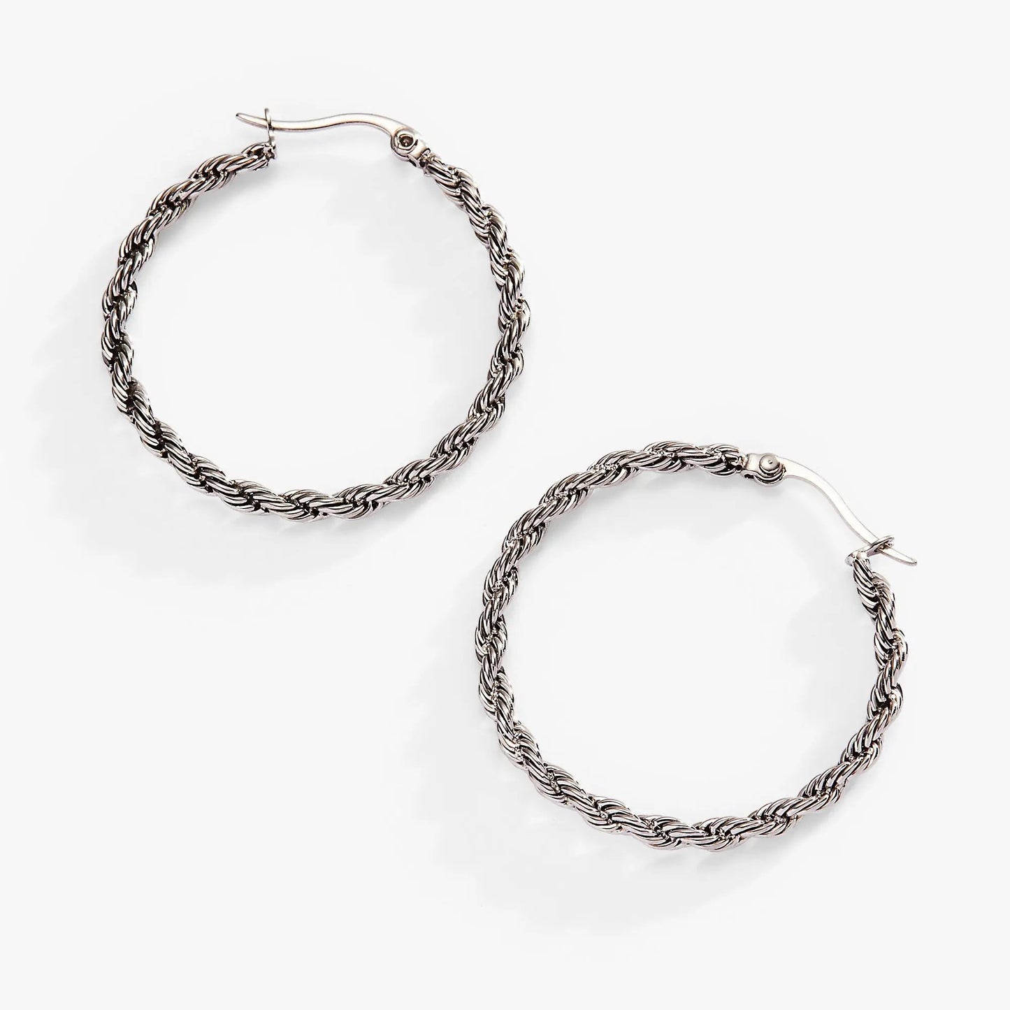 Frozen French Rope Hoop Earrings by ALEX AND ANI, silver-tone rope hoops with hook closure on Tampa Home & Garden Store
