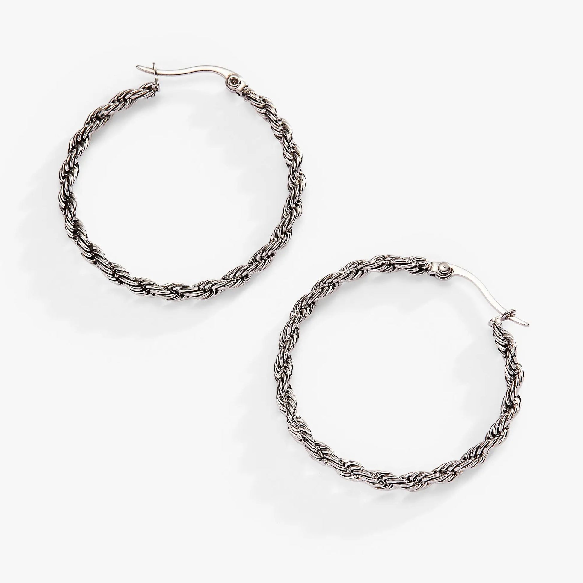 Frozen French Rope Hoop Earrings by ALEX AND ANI, silver-tone rope hoops with hook closure on Tampa Home & Garden Store