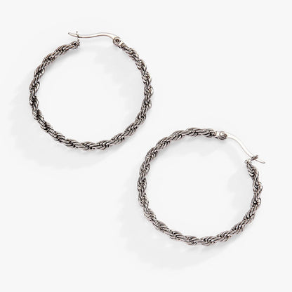 Frozen French Rope Hoop Earrings by ALEX AND ANI, silver-tone rope hoops with hook closure on Tampa Home & Garden Store