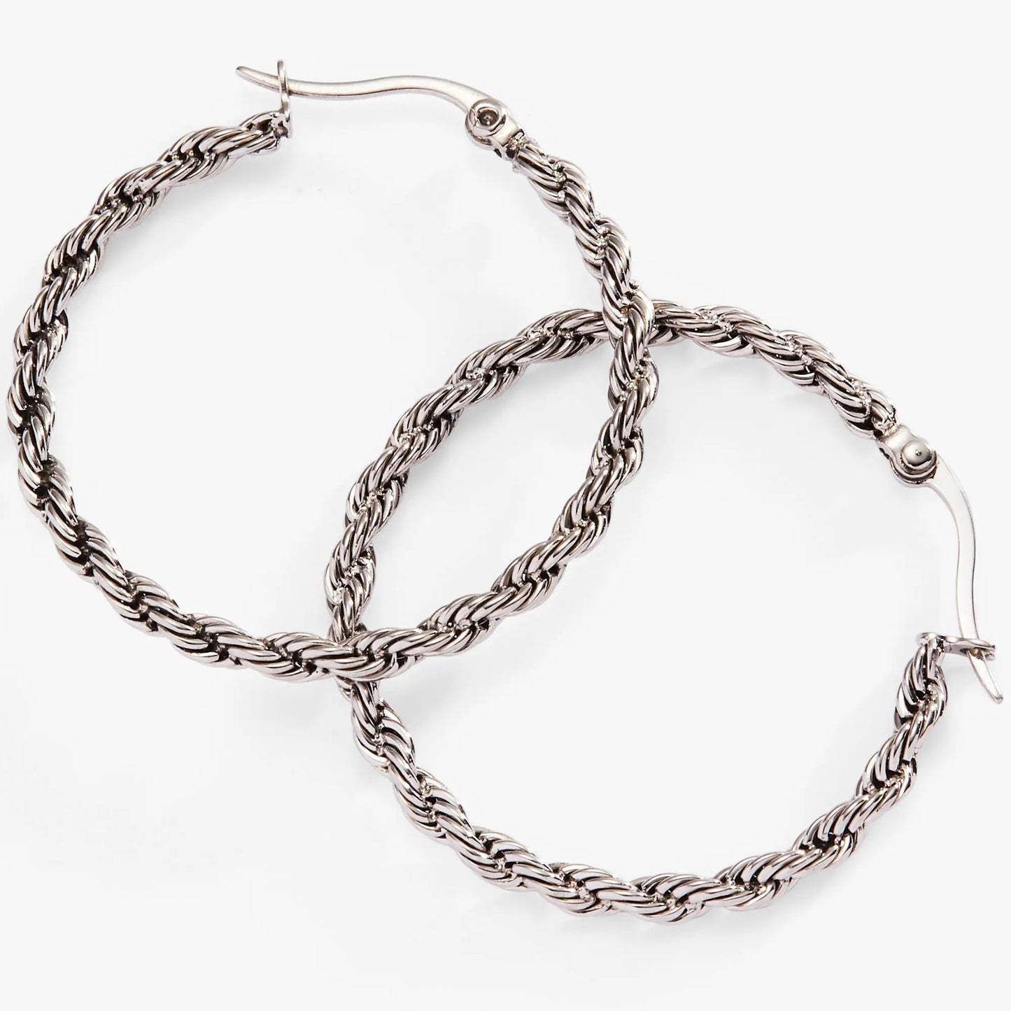 Frozen French Rope Hoop Earrings by ALEX AND ANI, silver rope hoops with hinge closure on Tampa Home & Garden Store