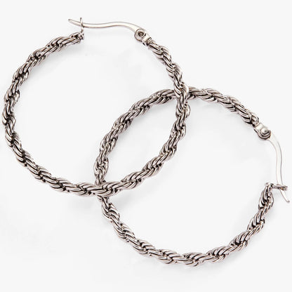 Frozen French Rope Hoop Earrings by ALEX AND ANI, silver rope hoops with hinge closure on Tampa Home & Garden Store