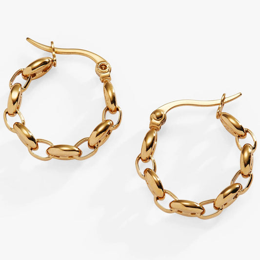 Frozen Mariner Chain Hoop Earrings ALEX AND ANI, gold-tone linked oval hoops pair on Tampa Home & Garden Store