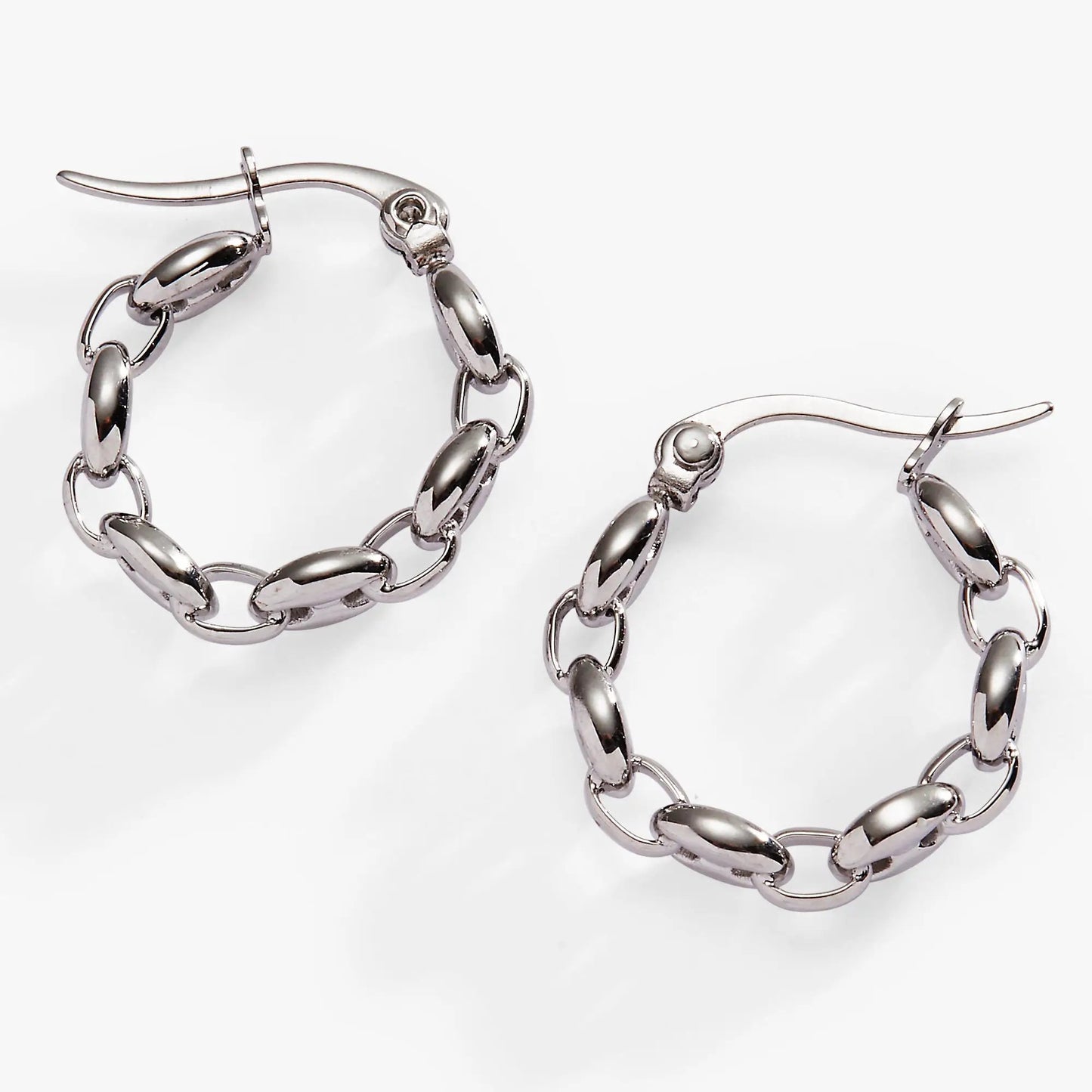 Frozen Mariner chain hoop earrings by Alex and Ani silver-tone polished metal links on Tampa Home & Garden Store