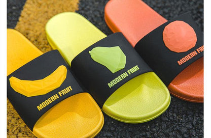 Women fruit slides elastic non-slip Stevvex sandals with Modern Fruit in yellow lime orange on Tampa Home & Garden Store