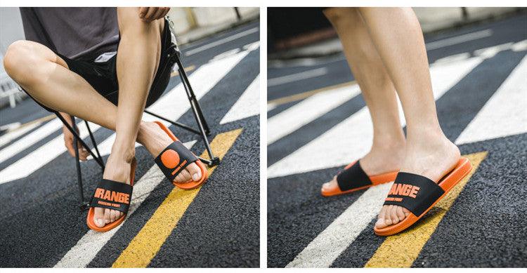 Women fruit slides elastic non slip bath slippers orange black Stevvex sandals pair on Tampa Home & Garden Store