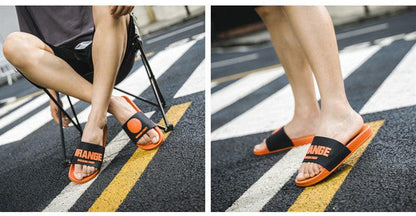 Women fruit slides elastic non slip bath slippers orange black Stevvex sandals pair on Tampa Home & Garden Store