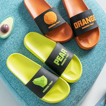 Women fruit slides by Stevvex, non-slip sandals in lime and orange with fruit graphics, 3-pack on Tampa Home & Garden Store