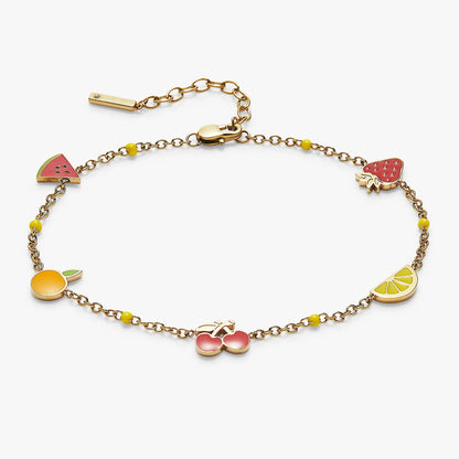 Fruit Inline Charm Anklet by Alex and Ani in gold-tone with colorful enamel fruit charms and yellow beads on Tampa Home & Garden Store