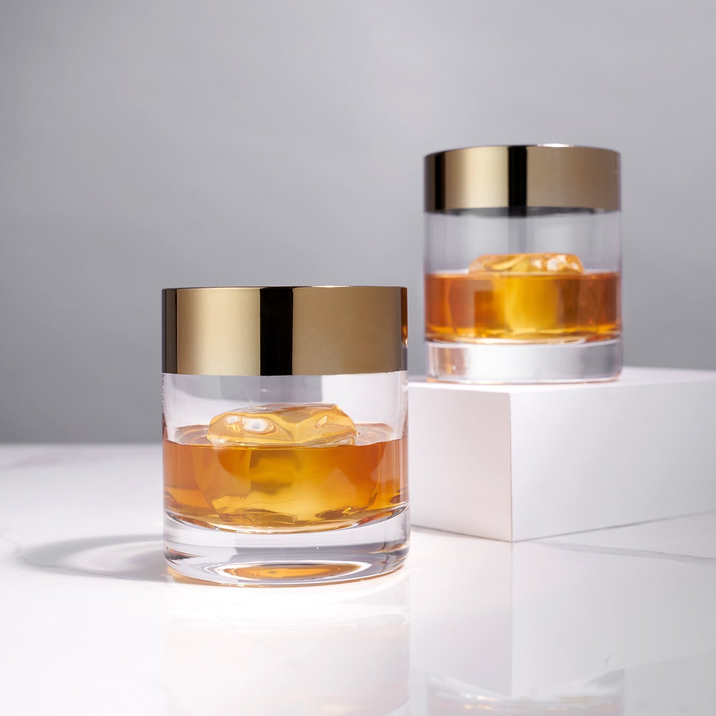 Irving Bronze Rimmed Crystal Tumblers Set of 2