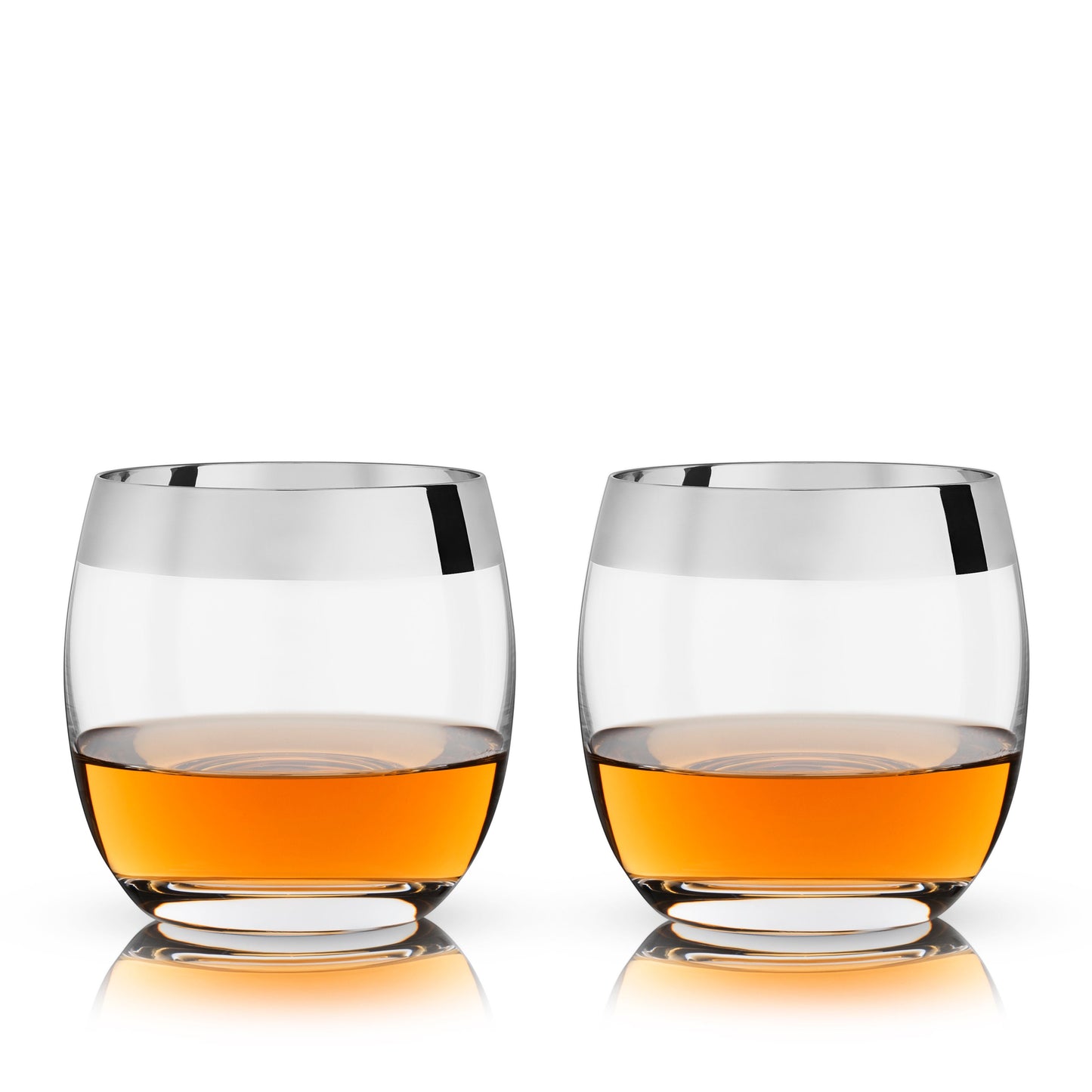Modern Chrome Rimmed Crystal Tumblers Set of 2