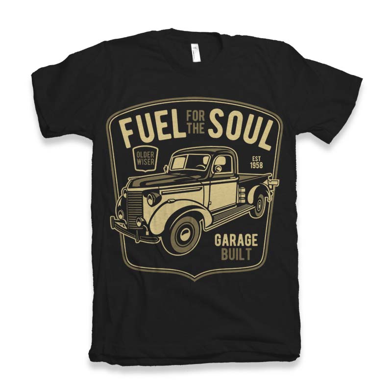 Fuel For The Soul men's bamboo viscose/organic cotton graphic tee, black with vintage truck illustration by Spun Bamboo on Tampa Home & Garden Store