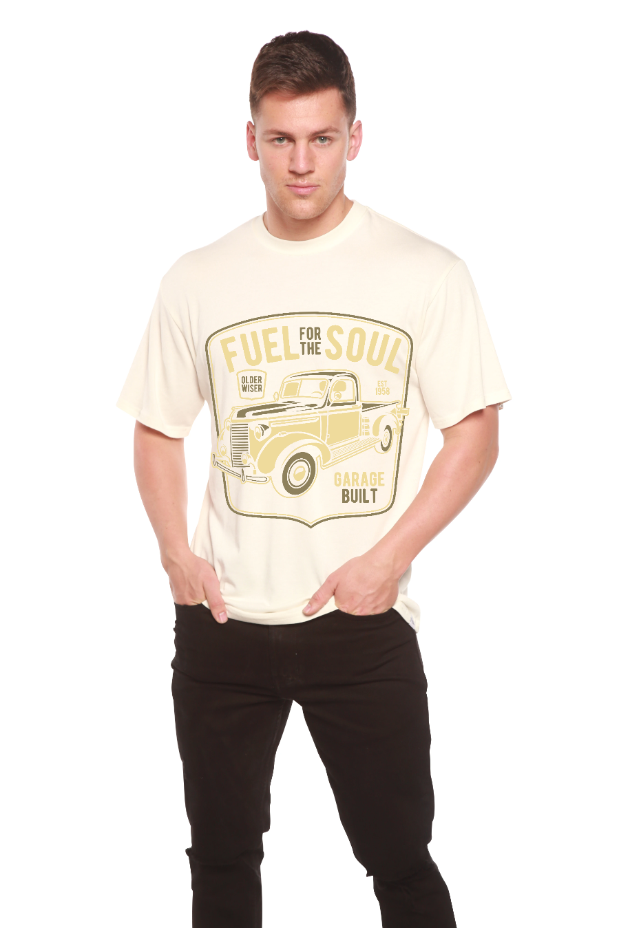 Fuel For The Soul men's bamboo short sleeve tee with cream truck graphic by Spun Bamboo on Tampa Home & Garden Store