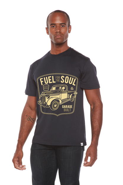 Fuel For The Soul men's bamboo viscose/cotton graphic tee navy with truck print Spun Bamboo on Tampa Home & Garden Store
