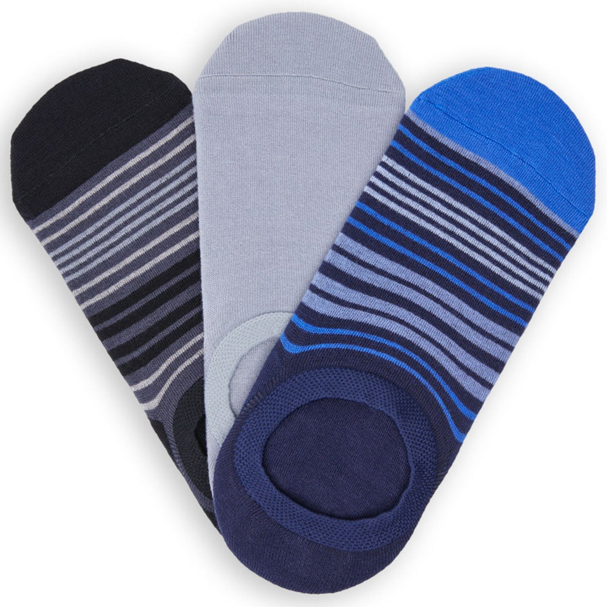 Full F21 No-Show Sock 6-Pack DeadSoxy navy gray and blue striped footie socks on Tampa Home & Garden Store