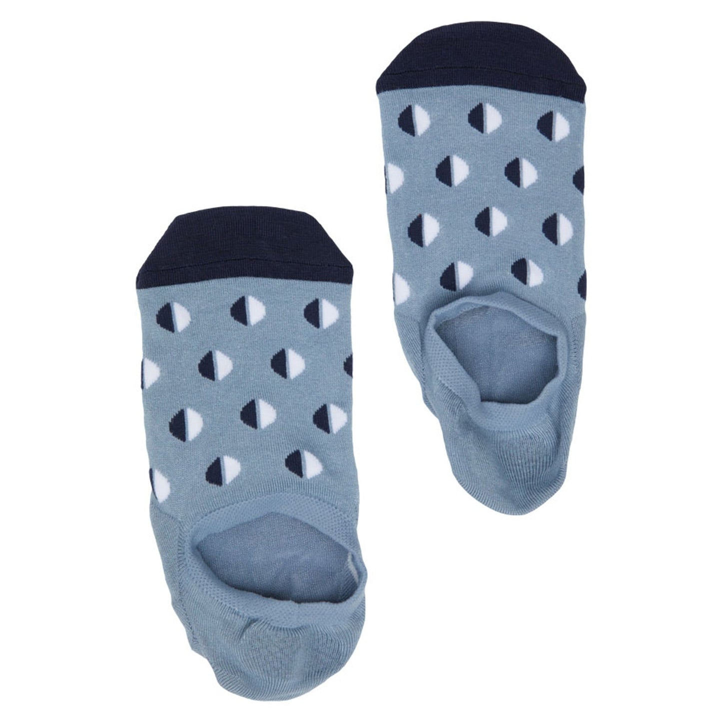 Full F21 No-Show Sock 6-Pack in light blue with navy cuff and navy-white dot pattern on Tampa Home & Garden Store