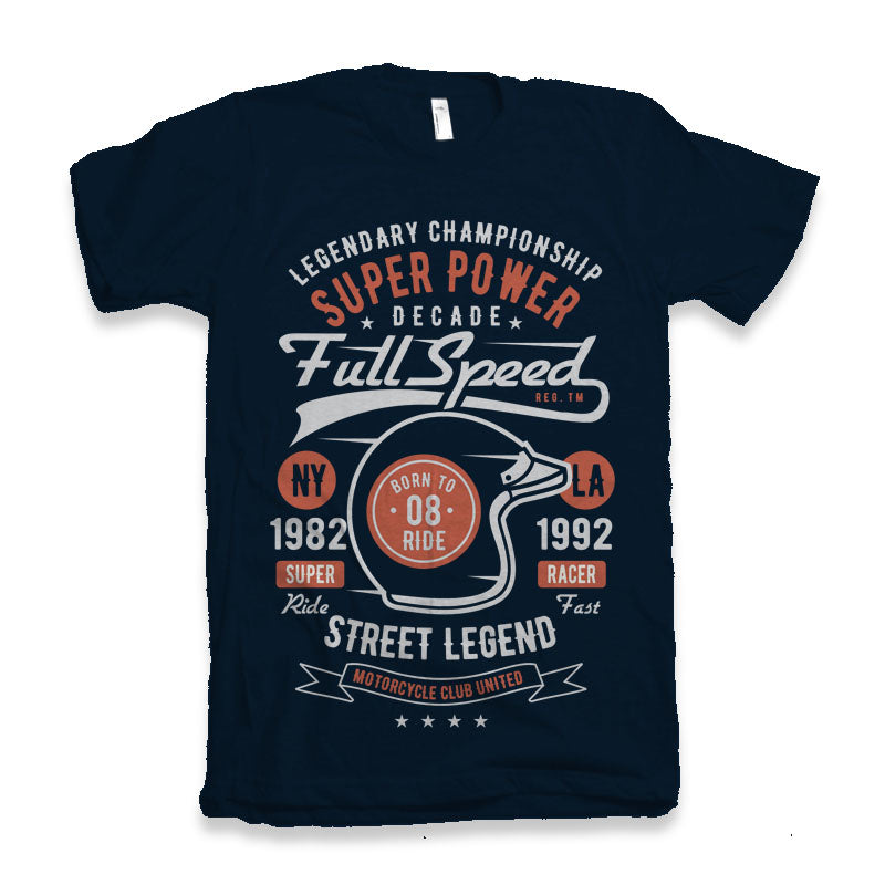 Full Speed Super men's navy graphic T-shirt by Spun Bamboo with retro helmet street-legend on Tampa Home & Garden Store